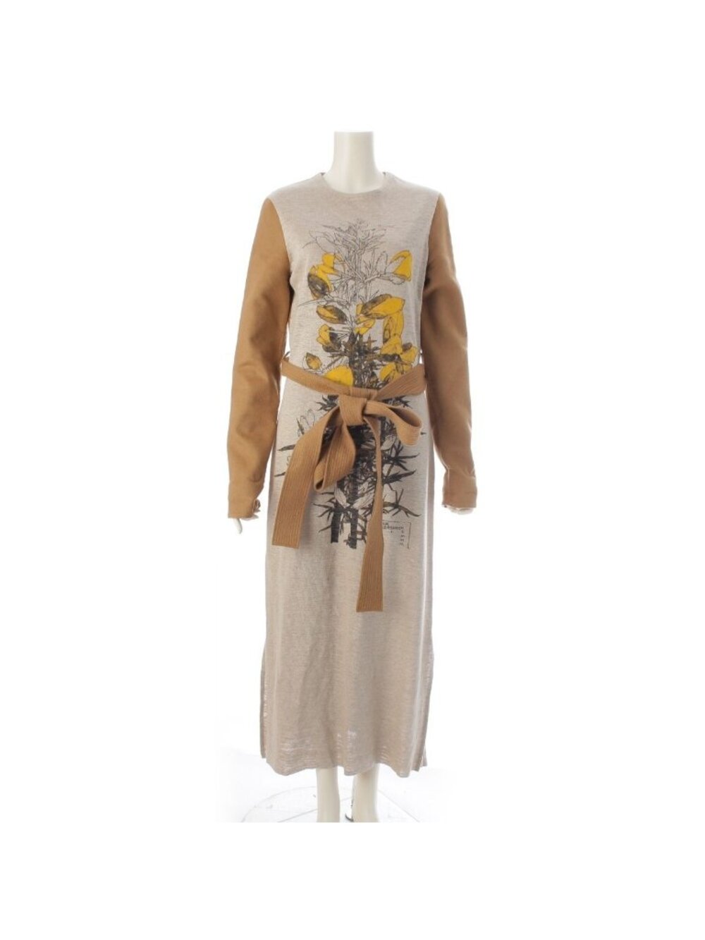 Loewe Linen Wool Flower Print Long Dress Beige 38
